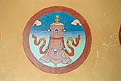 Ladakh - Likir gompa, mural paintings: the 'Eight Auspicious Symbols' 